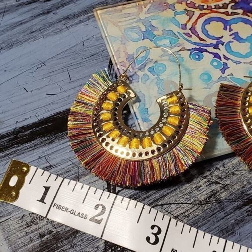 𝅺Anthropologie‎ boho hoop fringe tasseled earrings - Picture 5 of 5